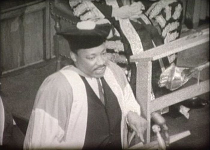 Still of Martin Luther King delivering his speech
