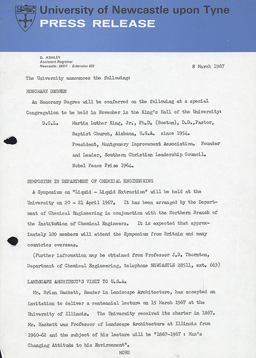 G. Ashley (Assistant Registrar), "Press Release," March 8, 1967