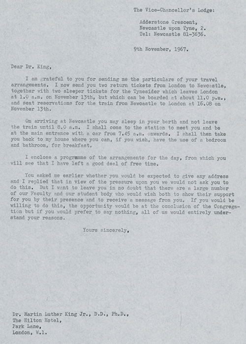 C.I.C. Bosanquet, letter to Martin Luther King, November 9, 1967