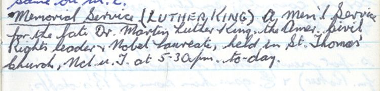 Laurence Kane’s diary entry for April 26, 1968