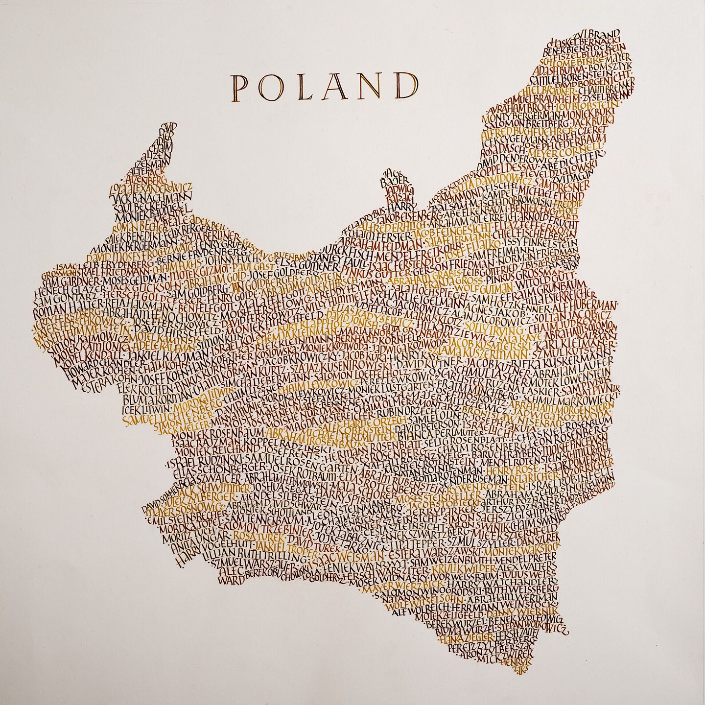 Pre-war map of Poland with over 350 names of the children who were born in that country.
