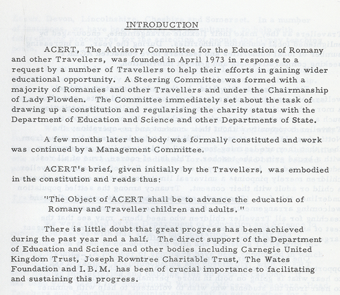 Extract from the first ACERT Annual Report including the Introduction and Secretary's notes