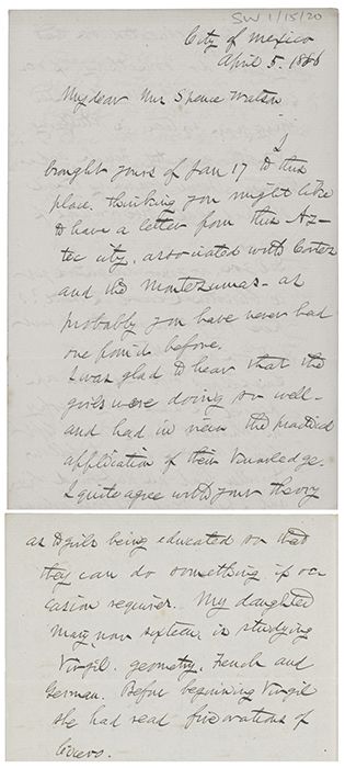 Letter from American reformer, Edward Pierce, detailing his travels around America, Mexico and Europe. The topic of female education is discussed and Edward says 'I quite agree with your theory as to girls being educated so that they can do something useful if occasion requires'.