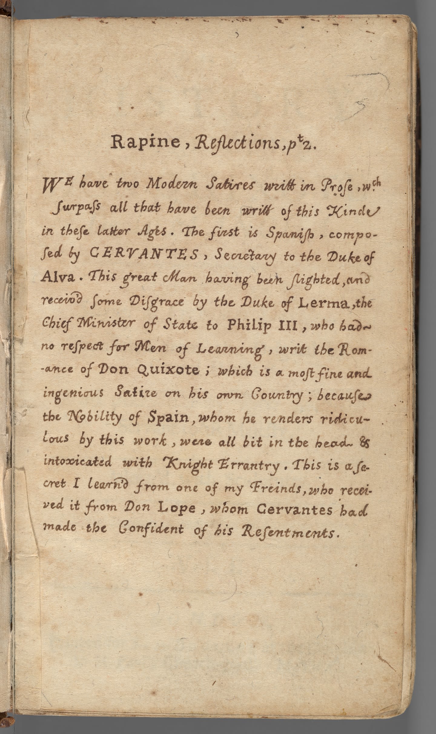 Annotated flyleaf from Don Quixote