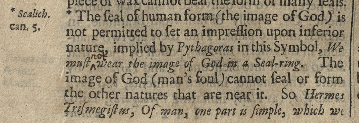Extract from a page in The History of Philosophy (Robinson 409), showing Pope correcting a sentence by inserting the word 'not'.