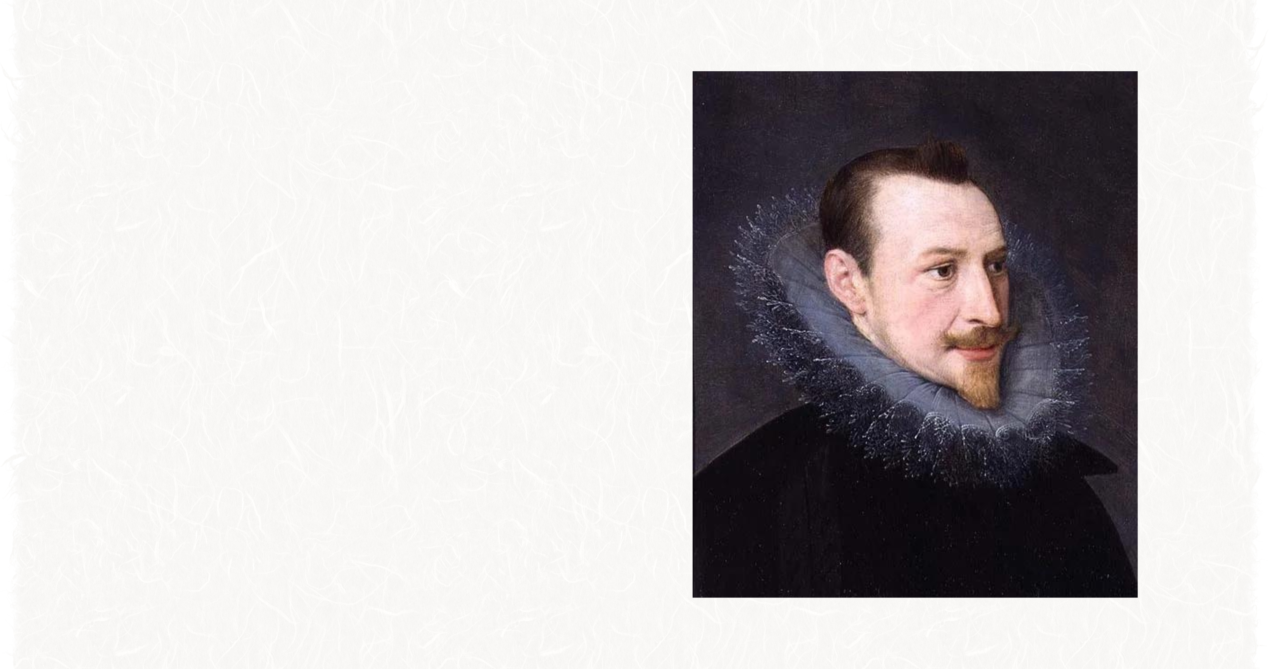 Bust portrait of a gentleman, said to be Edmund Spenser. He is finely dressed, with a plush navy ruff. 