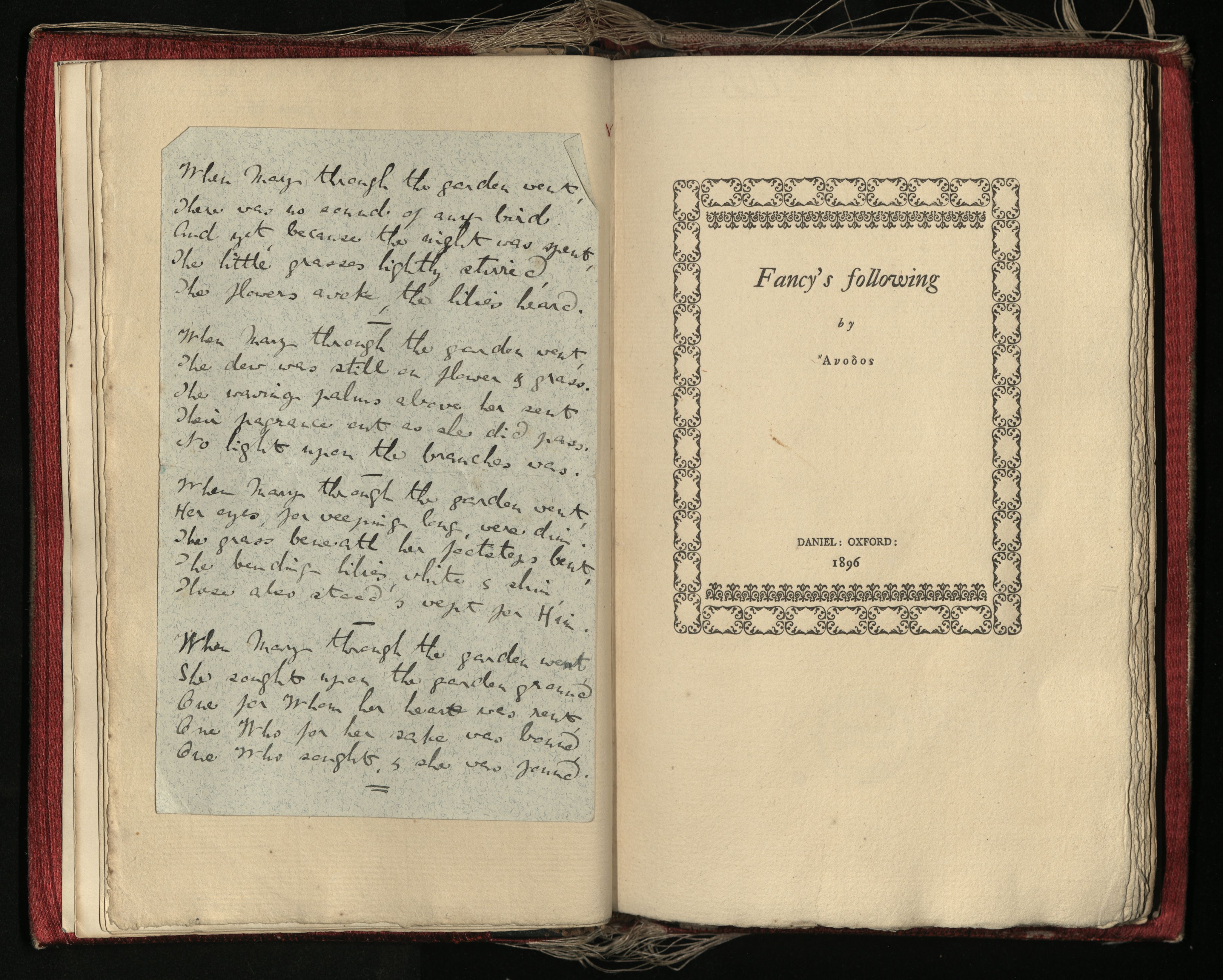 Fancy’s Following and handwritten poem insert