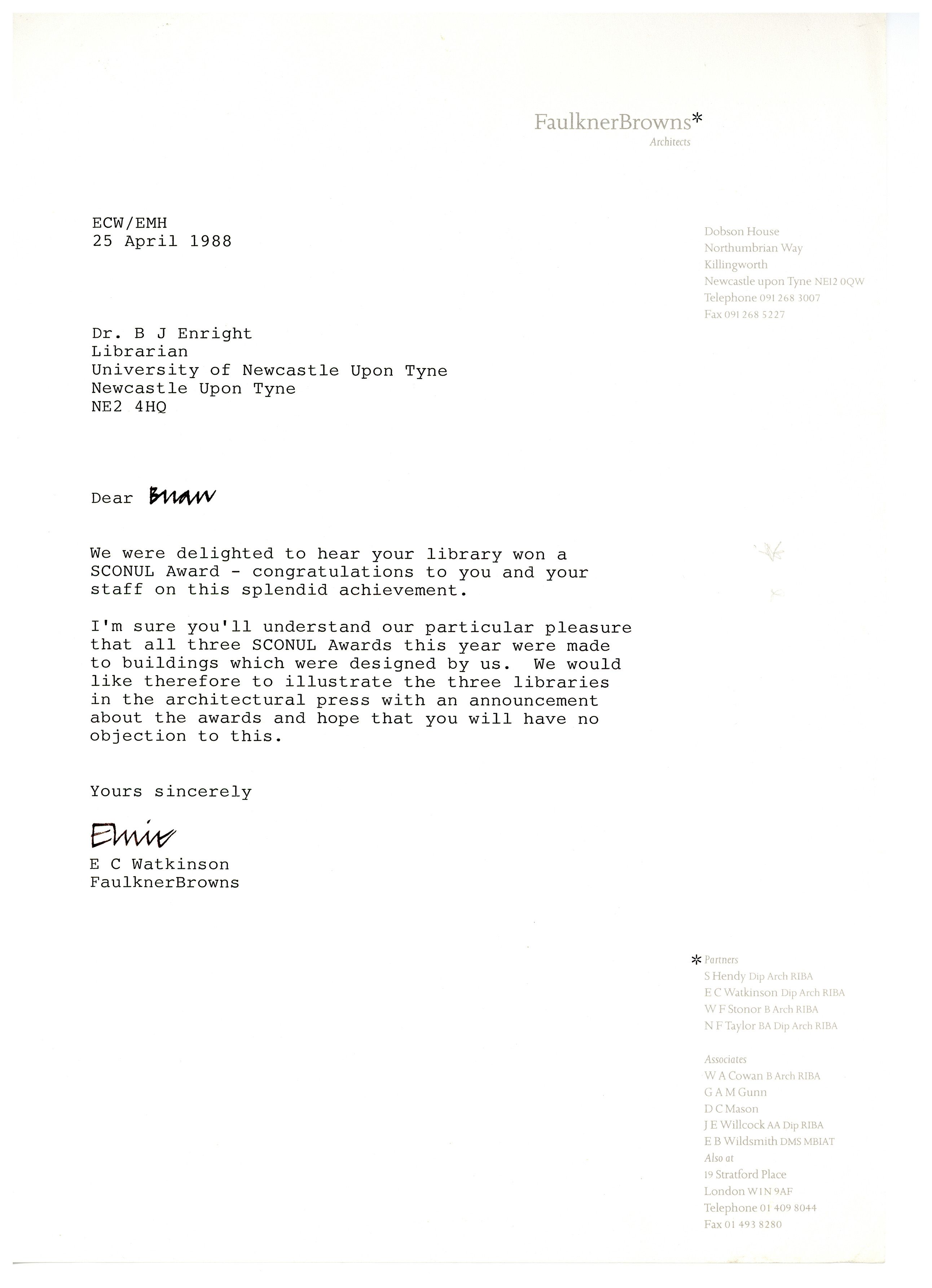 Letter written on a type writer. 