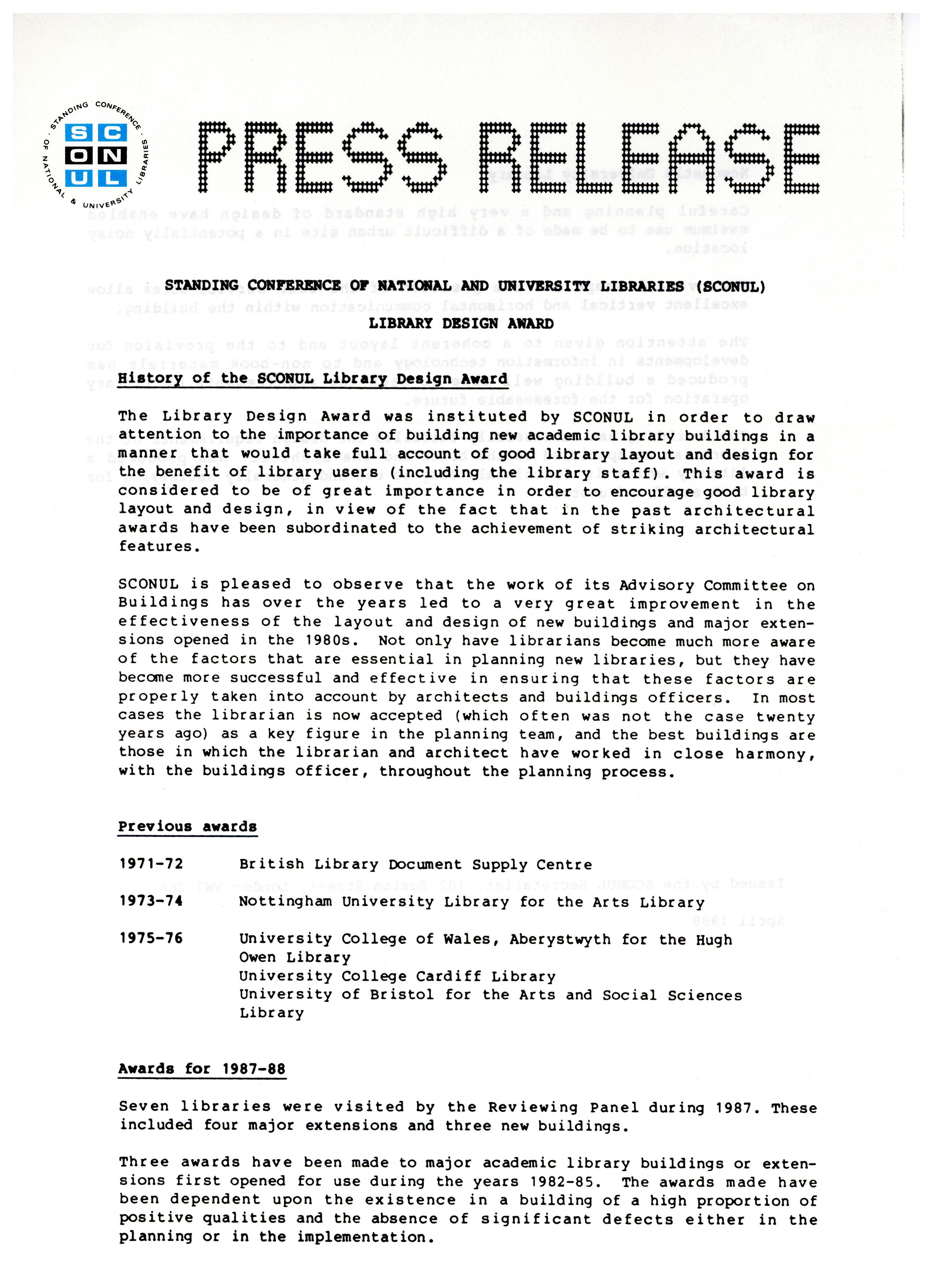 Press release from SCONUL about the commendation for the Library.