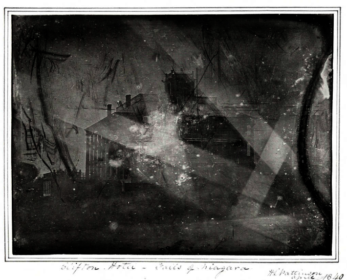 Early photograph of the Clifton Hotel - Niagara Falls with some deterioration.