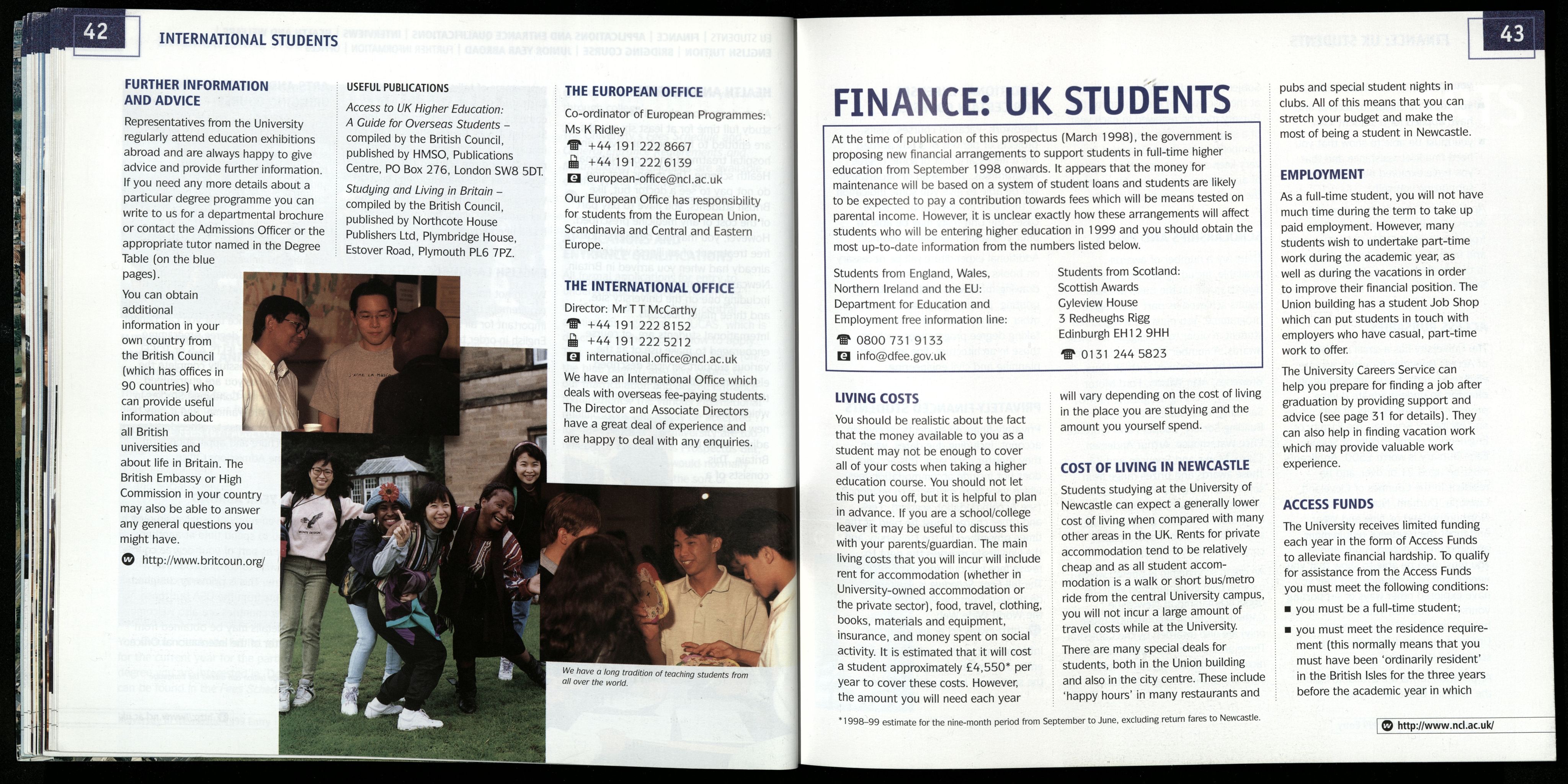 Pages from Undergraduate Prospectus, 1998. NUA/6/3/1.