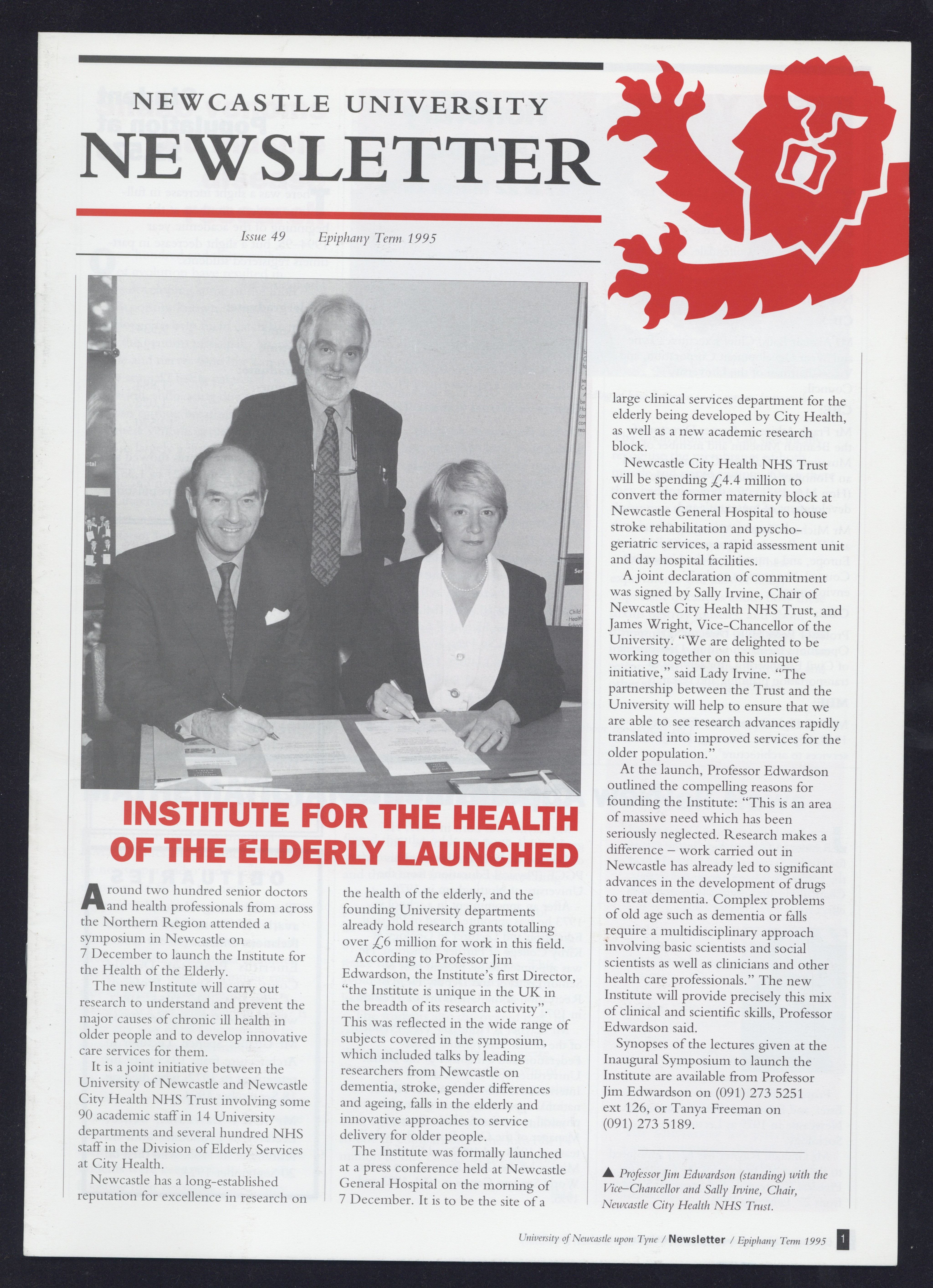 Page from the University Newsletter, 1995. NUA/8/1/1.