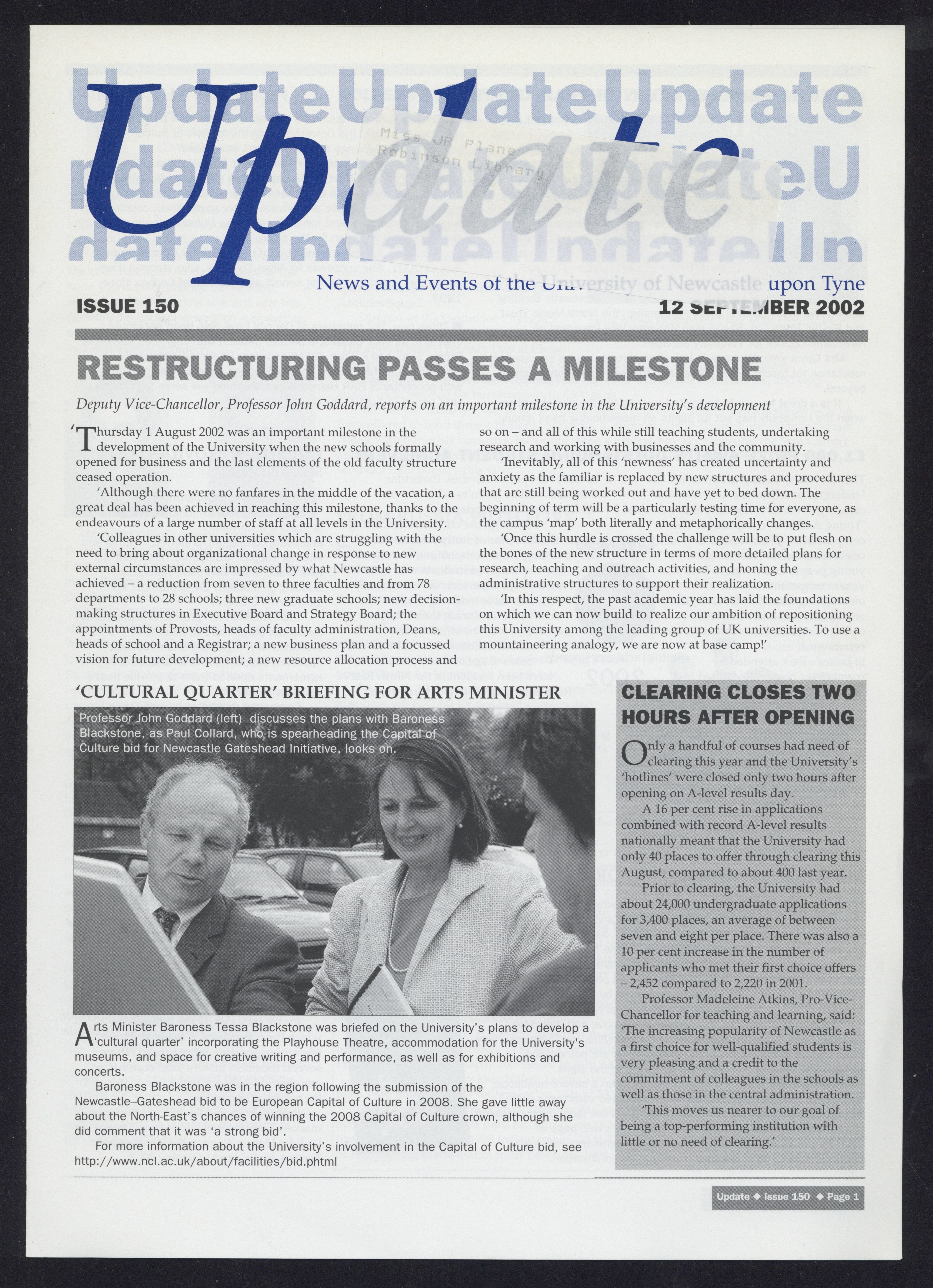 Page from Update, March 2002. NUA/8/1/2.