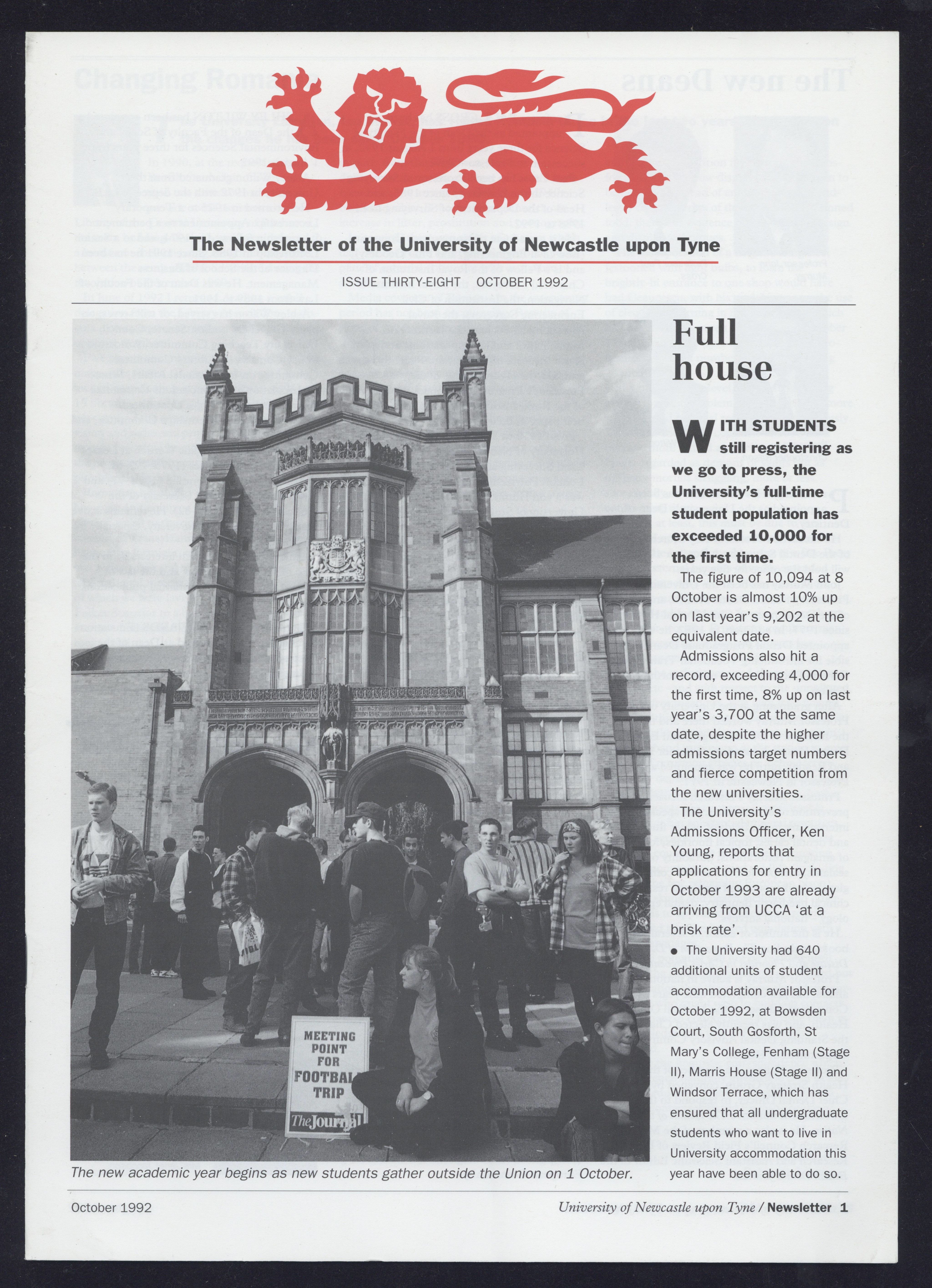 Page from the University Newsletter, October 1992. NUA/8/1/1.