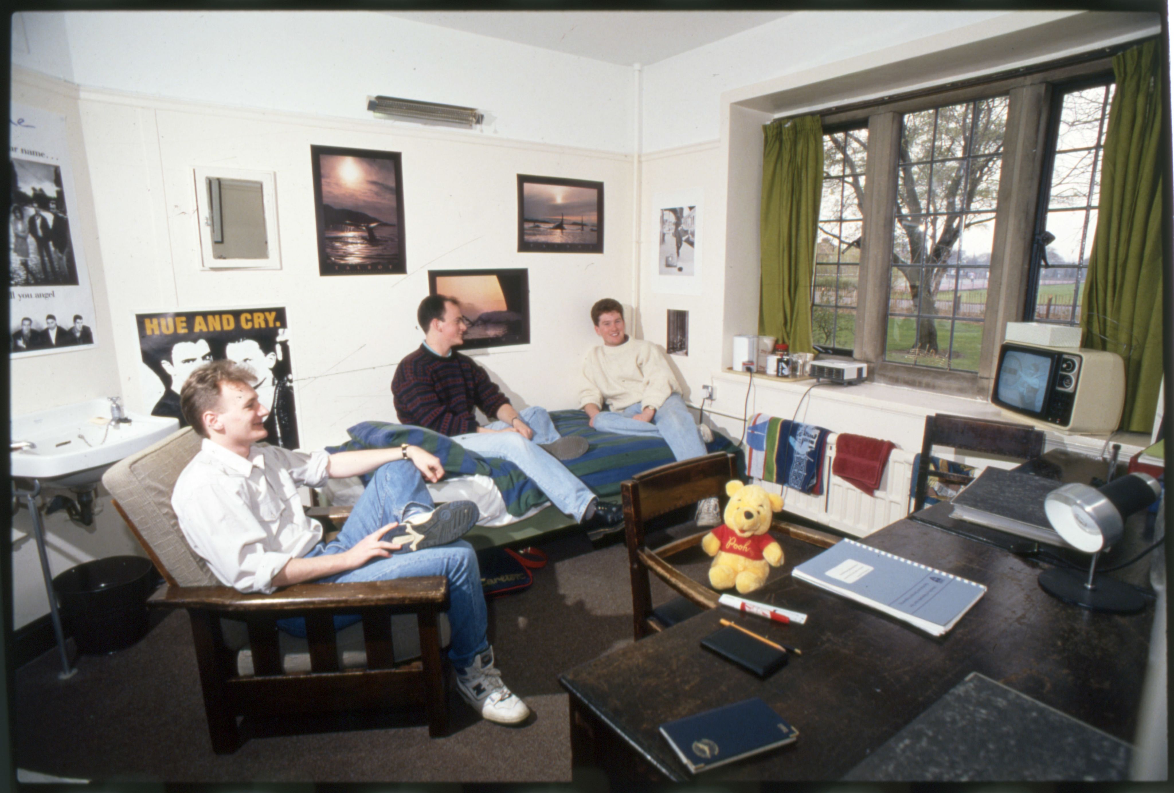 Photograph of students socialising at Henderson Hall student accommodation, 1991. NUA/C/234450/15.