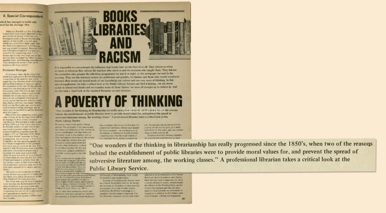 Image (left): extract from 'Books Libraries and Racism'.