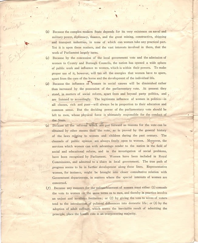 The Women's National Anti-Suffrage League Manifesto, second page.